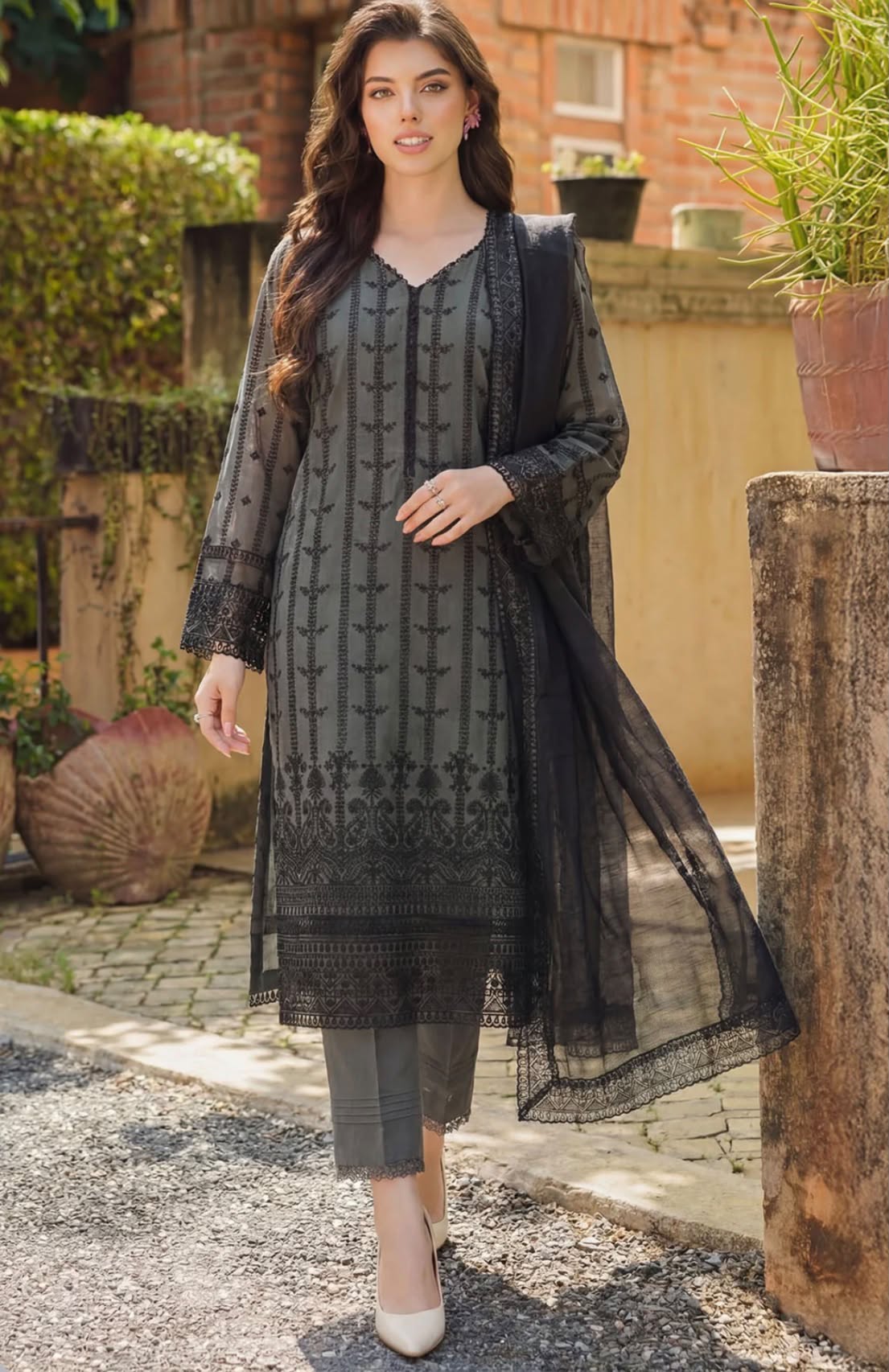 Motifz – Charcoal Embroidered 3-Piece Suit