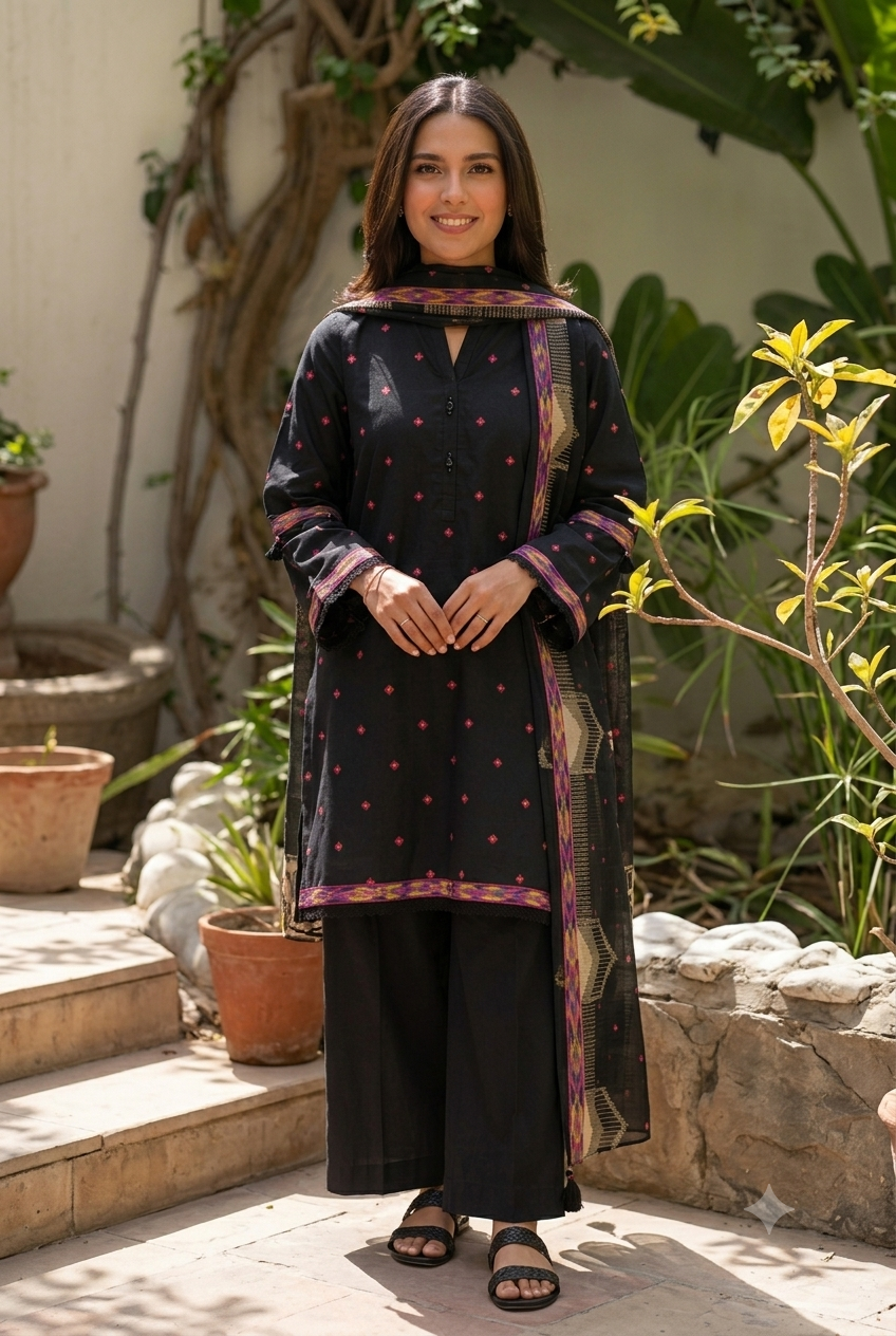 Nishat – Midnight Black Printed 3-Piece Suit