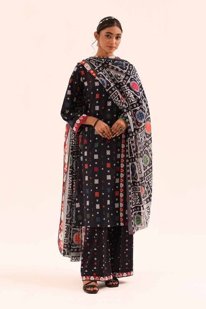 Nishat Printed Lawn 3 Piece Suit – Classic Black Printed Elegance
