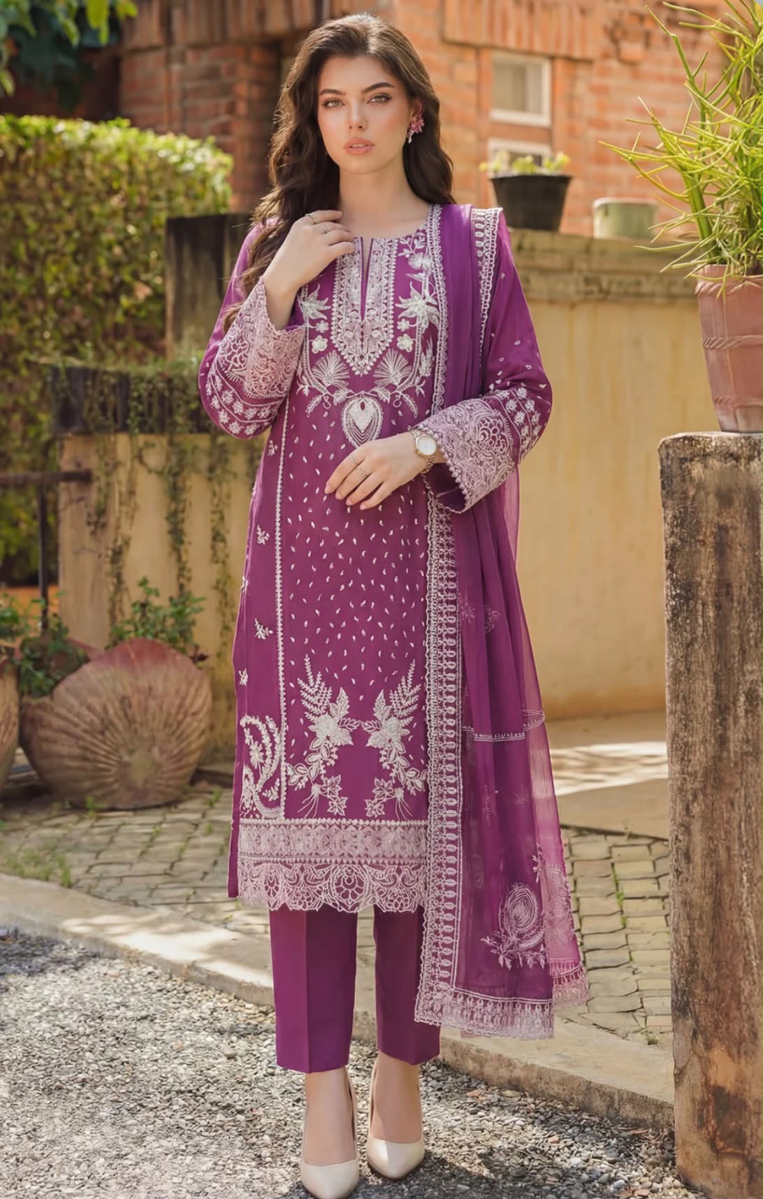Motifz Exquisite Magenta Embroidered Lawn 3-Piece Suit