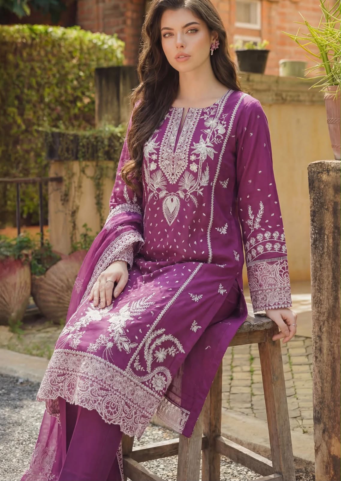 Motifz Exquisite Magenta Embroidered Lawn 3-Piece Suit