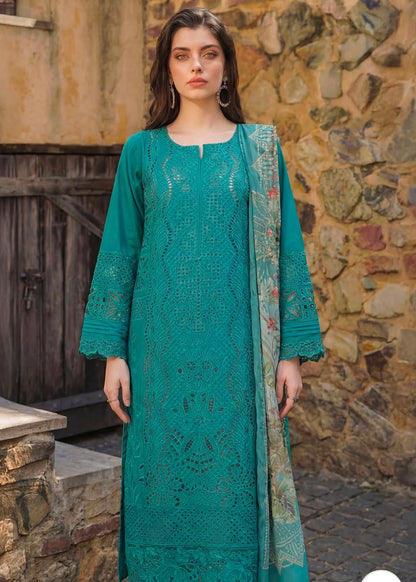 Motifz Embroidered Teal Summer 3-Piece Suit