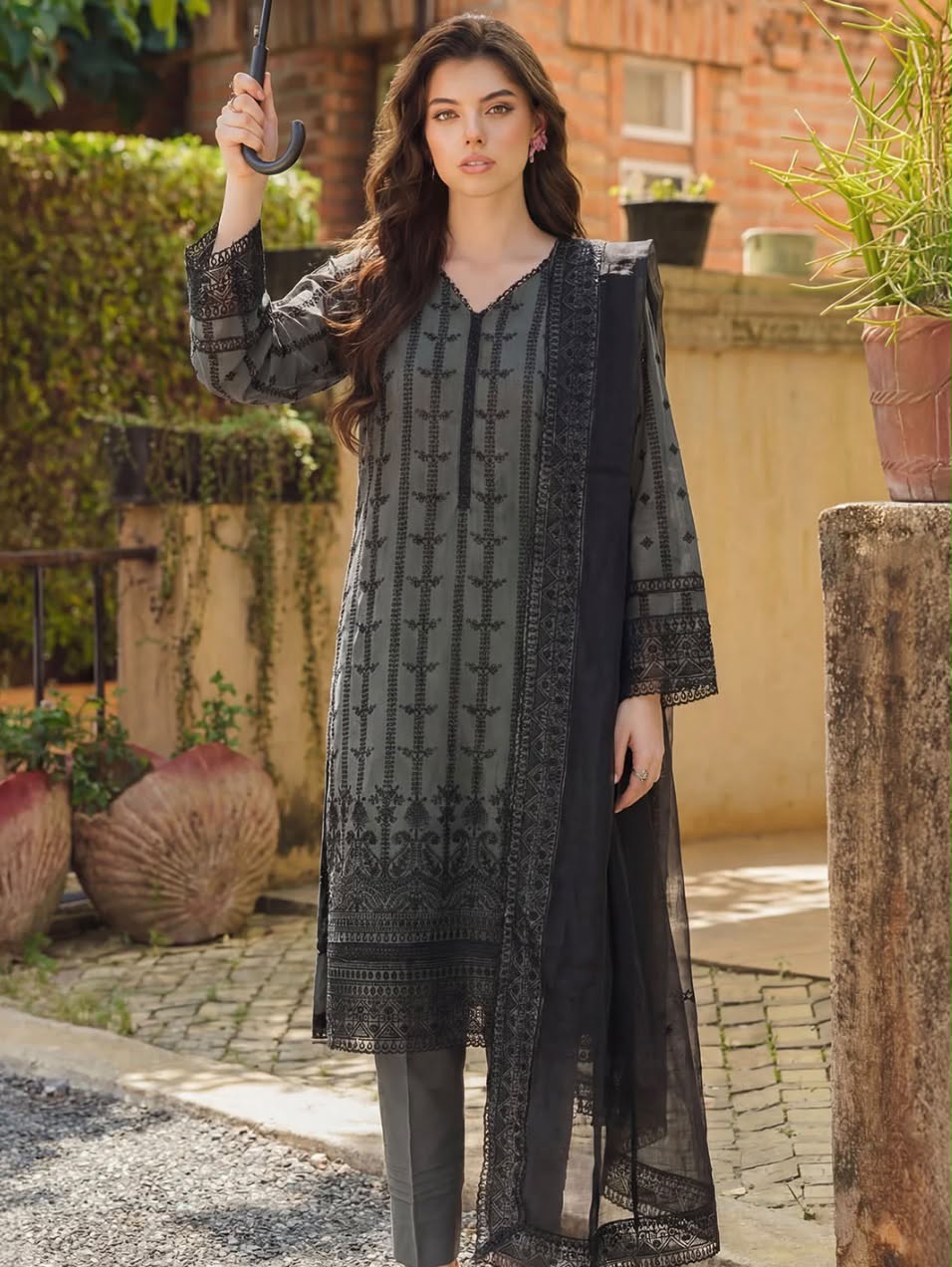 Motifz – Charcoal Embroidered 3-Piece Suit
