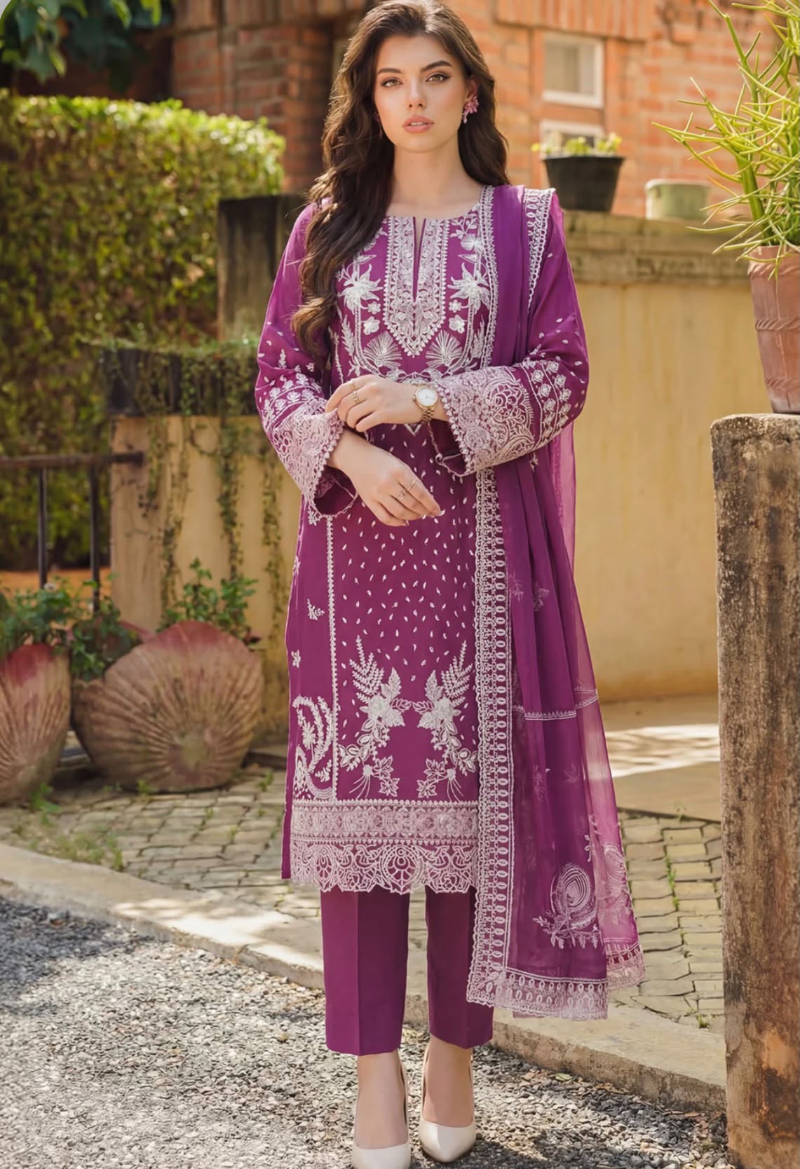 Motifz Exquisite Magenta Embroidered Lawn 3-Piece Suit