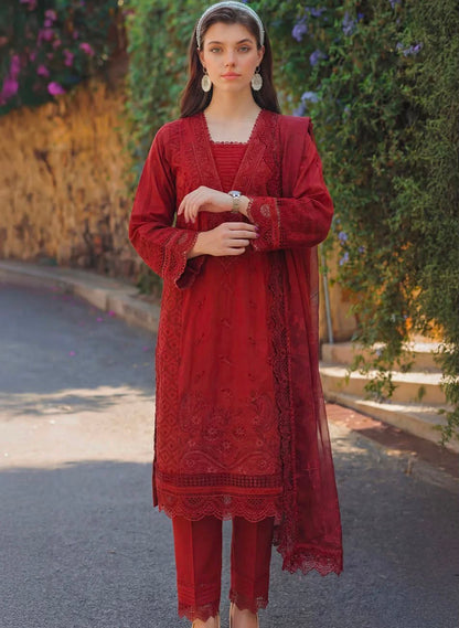 Motifz Crimson Elegance 3-Piece Embroidered Suit