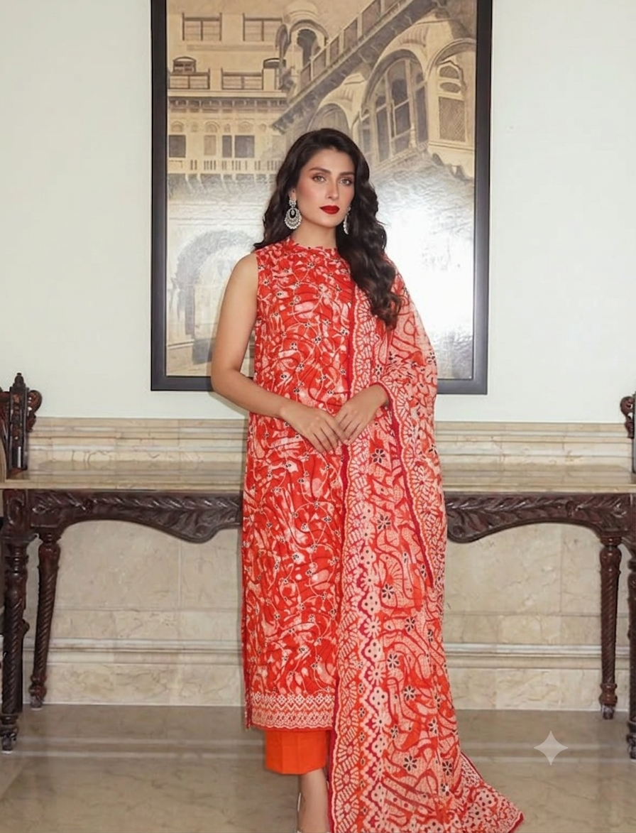 Nishat – Crimson Red Printed 3-Piece Suit